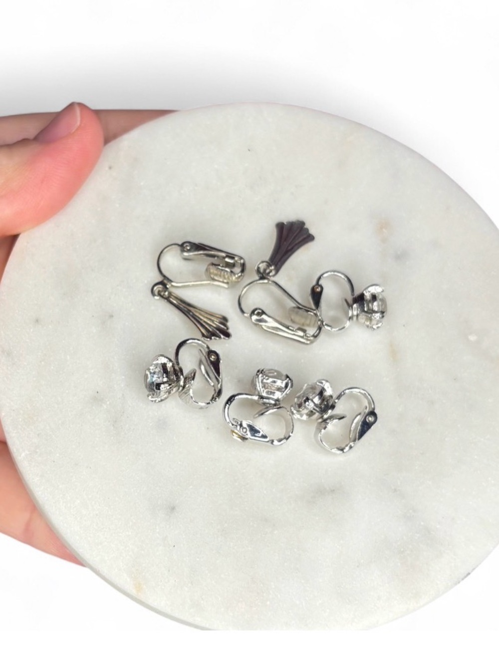 Vintage Silver Clip-On Earring Set with Clear Crystals